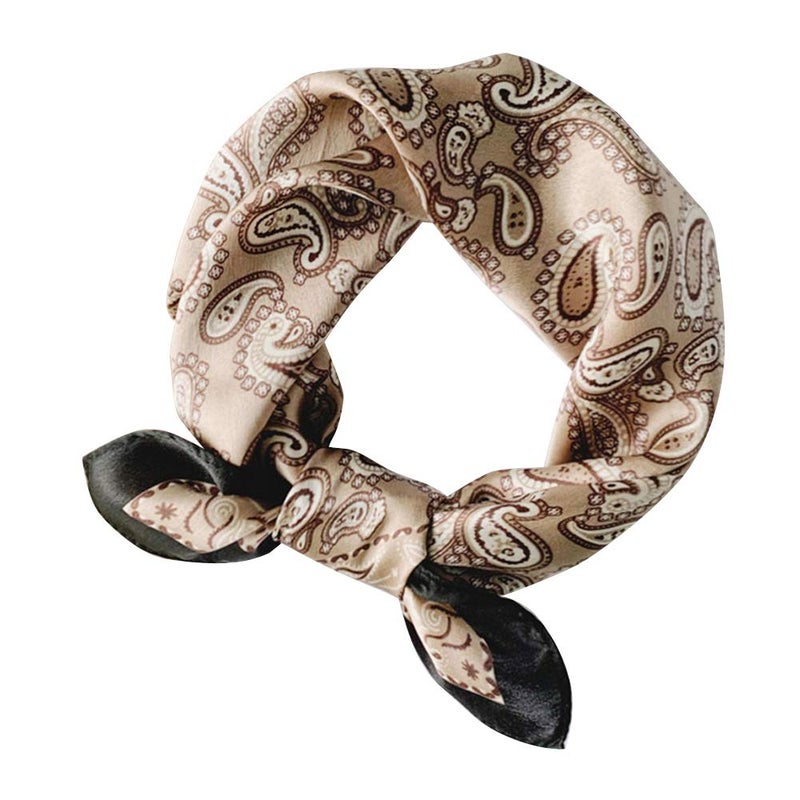 MEISEE Pure Natural Mulberry Silk Scarfs Women Small Square Scarf 21" x 21" Breathable Lightweight Neckerchief Printed Headscarf (A20 Khaki) - Image 1